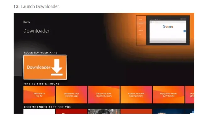Fire Stick home screen launching Downloader